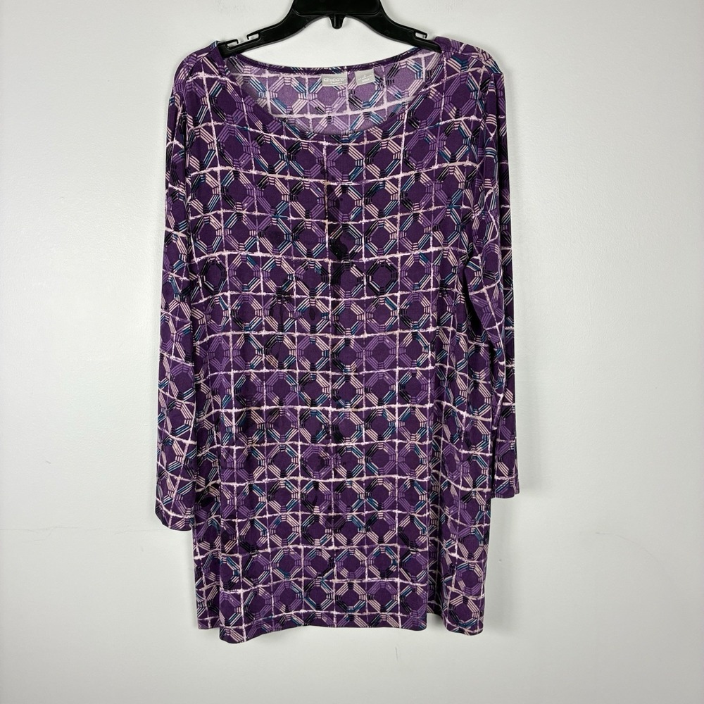 Chicos Travellers Stretch Women's Tunic Top Purple Sz 2 Large Casual Lagenlook
